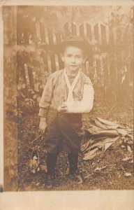 Boy with Broken Arm Cast Real Photo Vintage Postcard AA13802