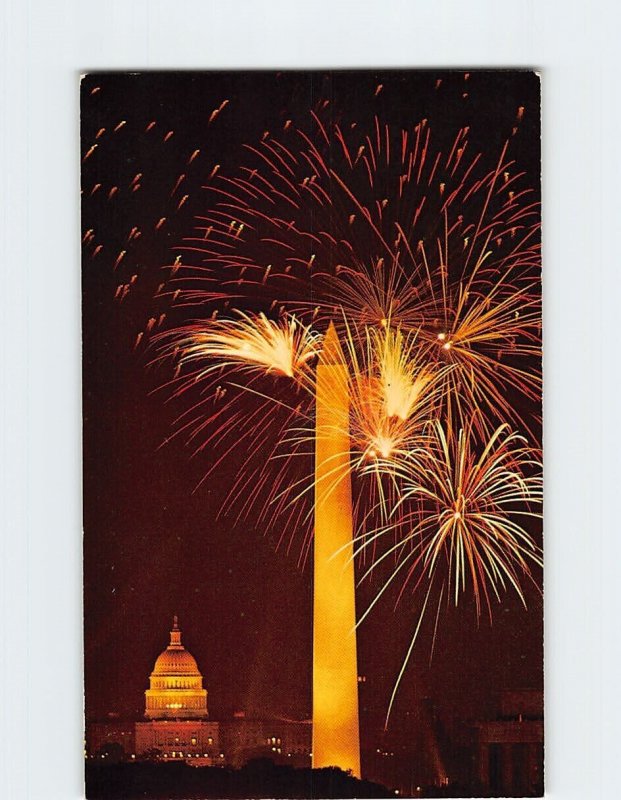 Postcard Flashing Fireworks at the Washington Monument, Washington, D. C.