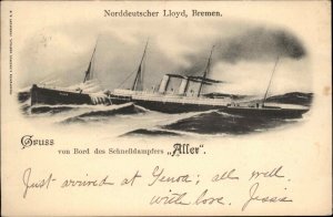 Gruss von Bor des Schnelldampfers Norddeutscher Lloyd Bremen c1910 PC