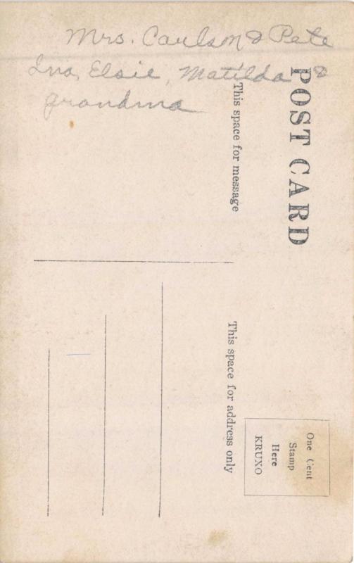 MULTI GENERATIONS + DOG~LOG CABIN~OVAL REAL PHOTO POSTCARD 1910s~MOST LIKELY MN