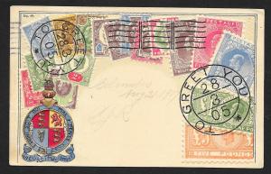 GREAT BRITAIN Stamps on Postcard Embossed Shield Used c1907