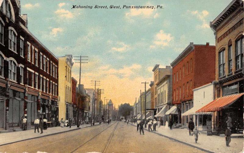 Punxsutawney Pennsylvania Mahoning Street Scene Antique Postcard K41467