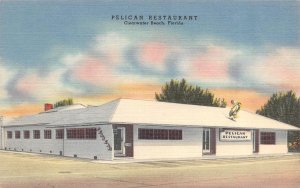 Clearwater Beach, FL Florida PELICAN RESTAURANT ca1940's Linen ROADSIDE Postcard