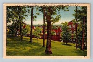 NC-North Carolina Mars Hill College Melrose Boys Dormitory Campus Linen Postcard