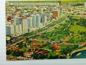 Vintage Postcard 1930's Hotel Row Overlooking Bayfront Park Miami FL Florida