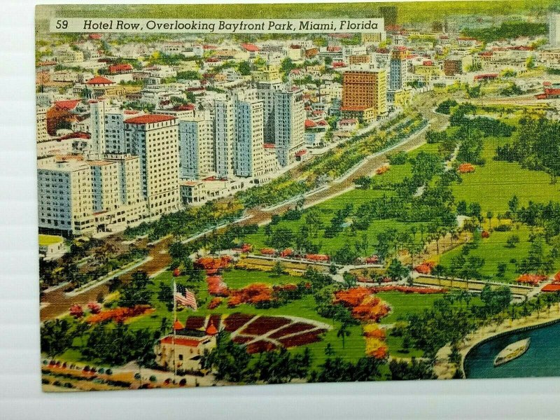 Vintage Postcard 1930's Hotel Row Overlooking Bayfront Park Miami FL Florida
