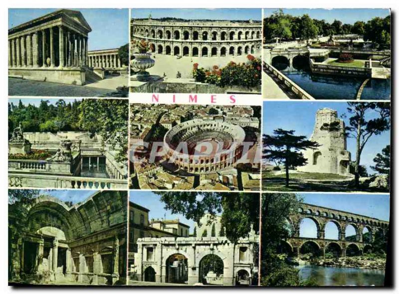 Modern Postcard Nimes Gard house Carree Roman arenas garden fountain Aerial v...