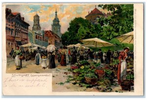 1910 Busy Scene at Vegetable Market Stuttgart Germany Posted Antique Postcard