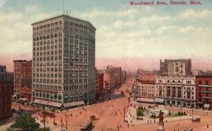 Vintage Postcard 1910's Woodward Avenue Detroit Michigan MI