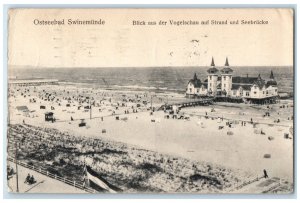 1914 Bird's Eye View of the Beach Pier Ostseebad Swinemunde Poland Postcard