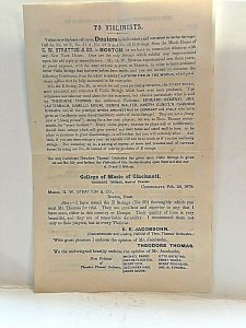 1879 Notice to International Violinists by  G.W. Stratton & Co., Boston, MA.  Z6