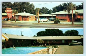 PENSACOLA, FL Florida ~ Roadside DE LUNA MOTOR HOTEL  Pool 1957 Cars  Postcard