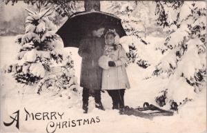 A Merry Christmas Children Snow Xmas Holiday Season b&w Unused Postcard D60