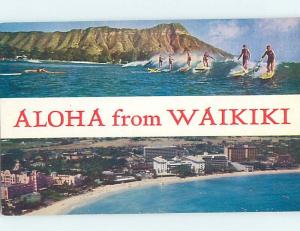 Unused 1950's SURFERS RIDING SURFBOARDS Waikiki - Honolulu Hawaii HI G5788