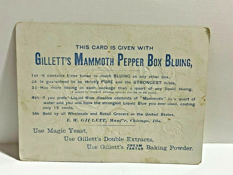 1880s Gillett Mammoth Pepper Box Baking Powder Chicago Illinois Embossed Flowers