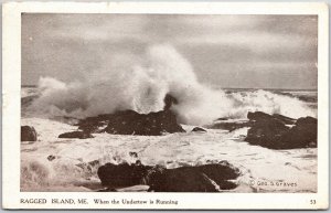 Ragged Island ME-Maine, 1920 Waves Ocean Hitting Rocks Undertow Vintage Postcard