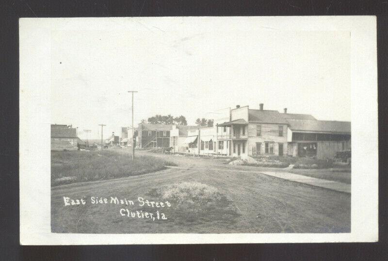 RPPC CLUTIER IOWA DOWNTOWN MAIN STREET SCENE STORES REAL PHOTO POSTCARD