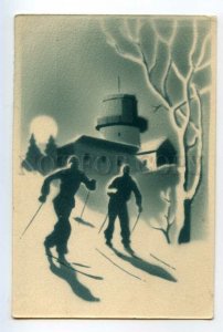 493165 USSR Estonia skiers by moonlight edition 8700 Vintage russian postcard