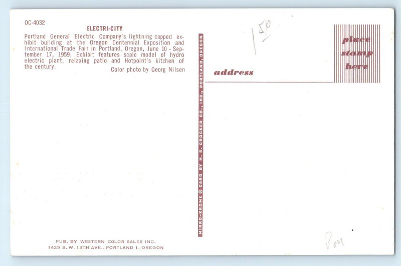1960 Portland Oregon Postcard Centennial Exposition Eletrci-City Lightning