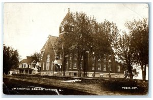 c1910's UP Church College Springs Iowa IA RPPC Photo Pock Art Antique Postcard