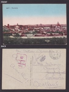 GREAT BRITAIN 1918, Censored fieldpost card, Asti Italy, WWI