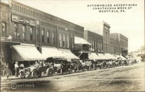 Westfield PA Autos Cars Advertising Chautauqua Week c1910 Real Photo Postcard