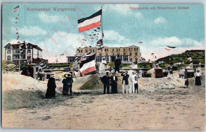 c1900s Wangerooge Germany Beach Strandhotel Gerken North Sea Resort Flag PC A191