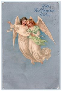 1905 Christmas Two Girls Angels Cherub Floating Posted Antique Postcard 