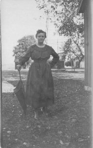 1920s RPPC Real Photo Postcard Woman in Dress With Parasol Umbrella