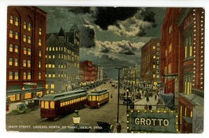 OH - Akron. Main Street Looking North at Night