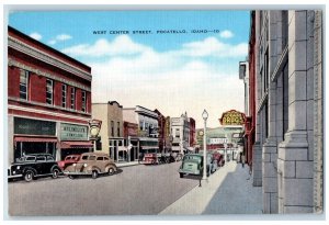 Pocatello Idaho Postcard West Center Street Classic Cars Buildings c1940 Vintage