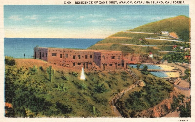 Vintage Postcard Residence Zane Grey Avalon Catalina Island California Western