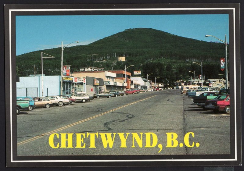 British Columbia ~ CHETWYND a view of Main Street with cars - Cont'l 1980s-1990s