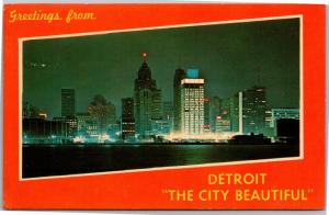 Greetings from Detroit, The City Beautiful c1964 Vintage Postcard Y02