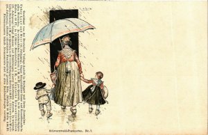 CPA AK Schwarzwald - Children and Mother in the Rain GERMANY (915463)