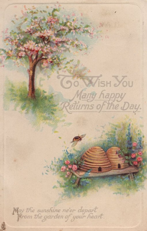 Beehives Bees Antique Greetings Insects Postcard