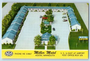Austin Minnesota Postcard Miller Motel East Airport Post Office Box 1940 Vintage