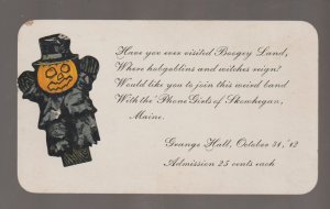 Vintage HALLOWEEN c1910 PARTY INVITATION JOL Scarecrow SKOWHEGAN ME Carpentier