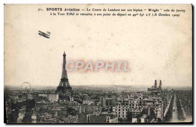 Old Postcard Jet Aviation the count of Lambert on his Wright biplane flies Ju...