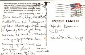 Greetings From Lake Erie Beach Surf PA Pennsylvania Postcard PM Cancel WOB Note 