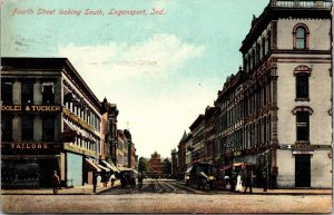 Postcard Fourth Street Looking South in Logansport, Indiana