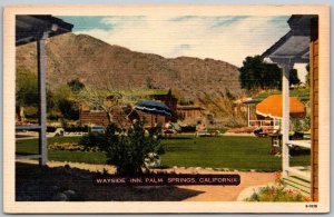 Palm Springs California 1954 Postcard Wayside Inn Motel Umbrellas