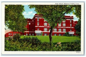 c1940 Exterior View High School Building Missouri Valley Iowa Antique Postcard