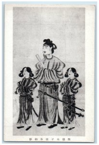 c1920's Japanese Master with Girls As Assistant Sword Japanese Fan Postcard