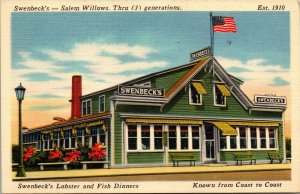 Vtg Salem Willows MA Swenbeck's Lobster Seafood Restaurant 1940s Linen Postcard