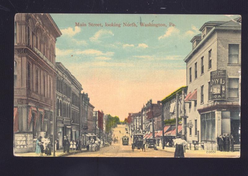 WASHINGTON PENNSYLVANIA DOWNTOWN MAIN STREET SCENE VINTAGE POSTCARD PA.