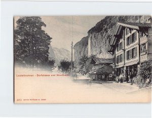 Postcard Dorfstrasse und Staubbach Lauterbrunnen Switzerland