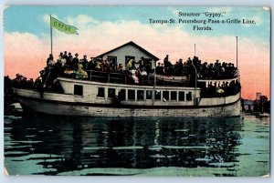 1912 Tampa Florida FL Postcard Steamer Gypsy St. Petersburg Grille Line Exterior