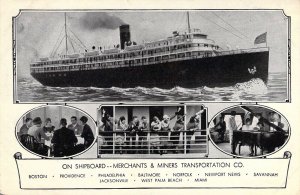c.'08, On Shipboard, Merchants & Miners Transportation Co, East US,Old Postcard