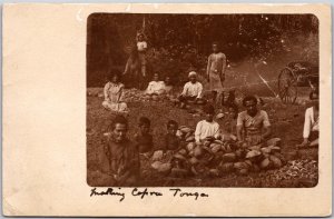 Postcard RPPC c1910s Tonga Polynesia Group of People Coconuts